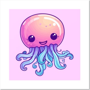 happy jellyfish cartoon Posters and Art